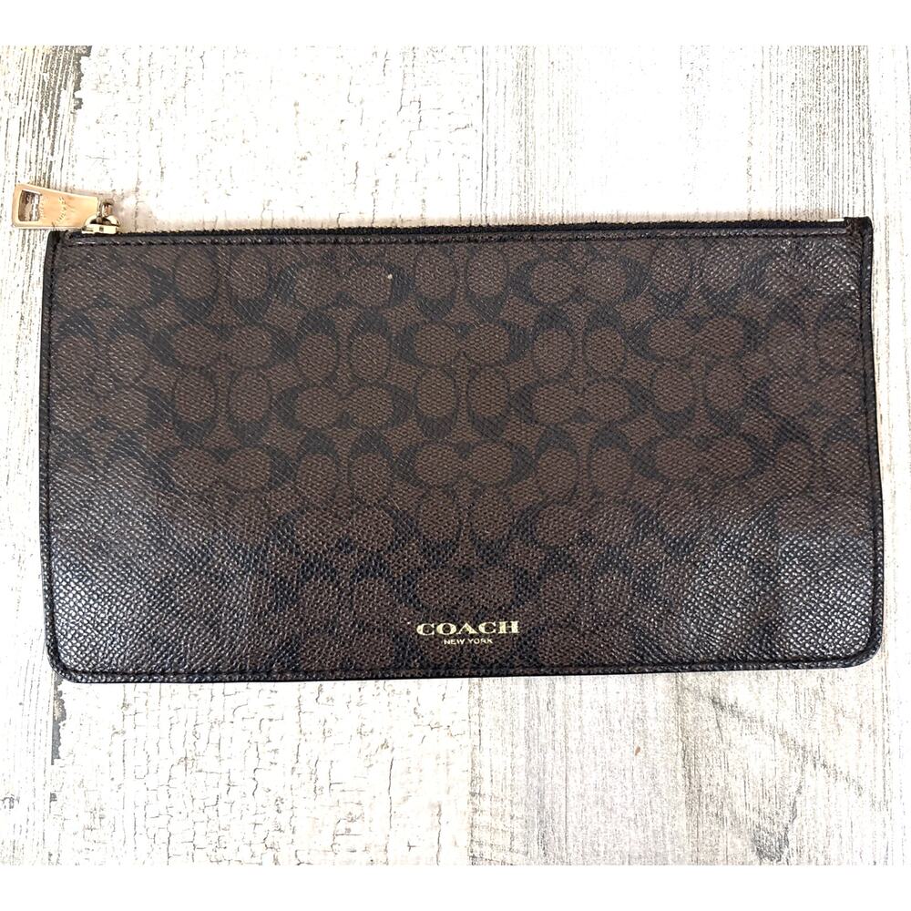 Coach Womens Brown Signature Logo Leather Coin Purse Makeup Bag Designer